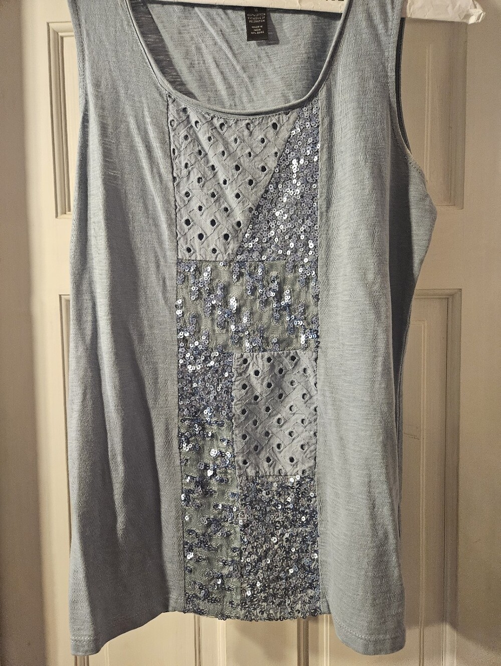 Light Blue Sequin Panel Sleeveless Women's Top Size M